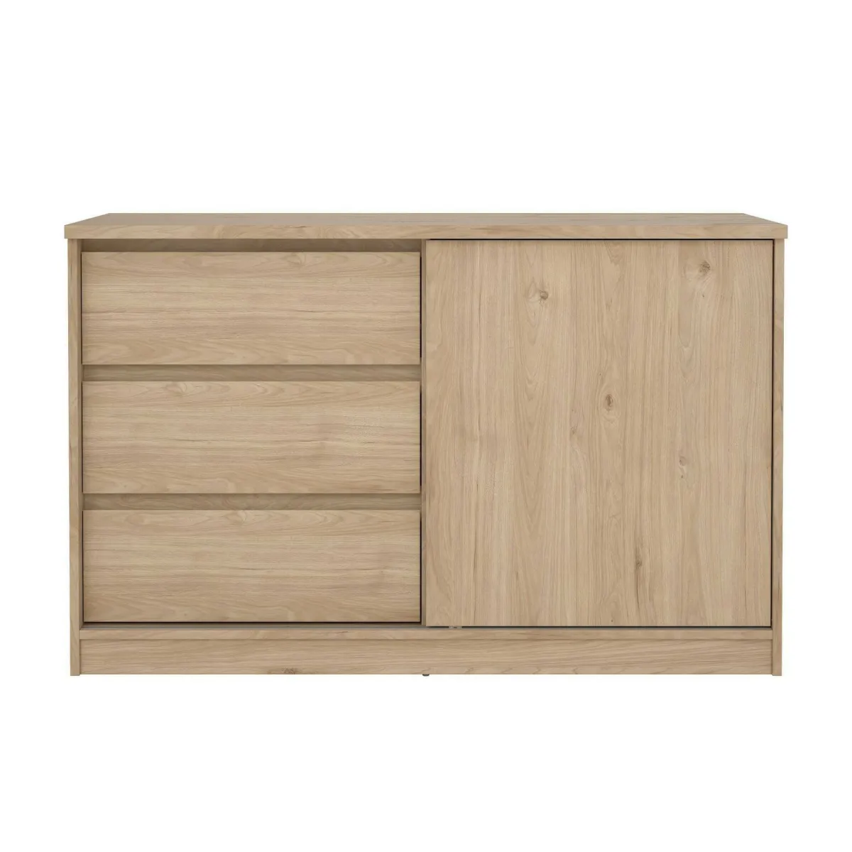 Madie|Credenze > Dmora Credenza rovere 118x50x75h cm 1 anta e 3 cassetti - Bebinca Marrone Rovere