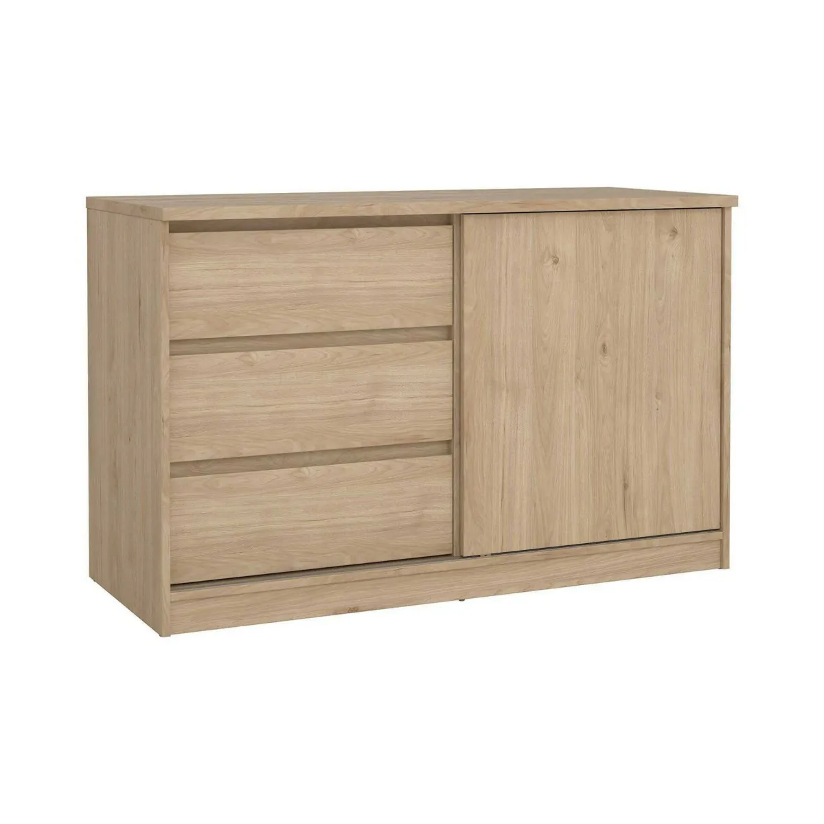 Madie|Credenze > Dmora Credenza rovere 118x50x75h cm 1 anta e 3 cassetti - Bebinca Marrone Rovere