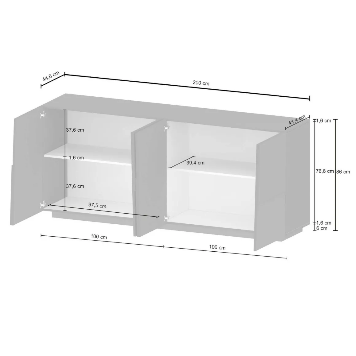 Credenza rovere 200x44x86h cm 4 ante - Arda