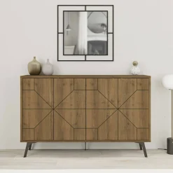 Cucina|Madie > Dmora Credenza rovere 123x35x77h cm 4 ante - Brunale Marrone Rovere