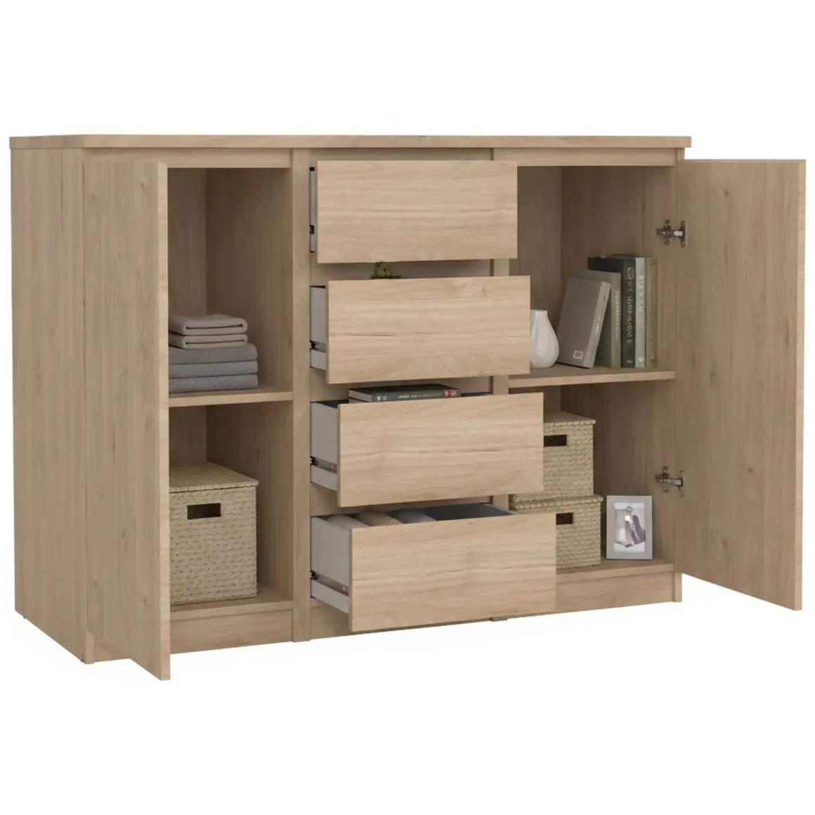 Credenza rovere 120x50x90h cm 2 ante e 4 cassetti - Angelika