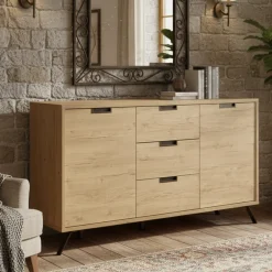 Credenza rovere 156x50x86h cm 2 ante e 3 cassetti - Alphonse