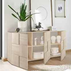 Madie|Credenze > Dmora Credenza rovere 181x43x84h cm 3 ante - Ulysses Marrone Rovere