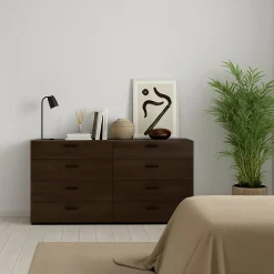 Madie|Credenze > Dmora Credenza rovere 140x40x81h cm 8 cassetti - Acetosella Marrone Noce