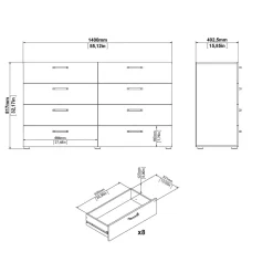 Madie|Credenze > Dmora Credenza rovere 140x40x81h cm 8 cassetti - Acetosella Marrone Noce