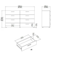 Credenza rovere 140x40x81h cm 8 cassetti - Phethai