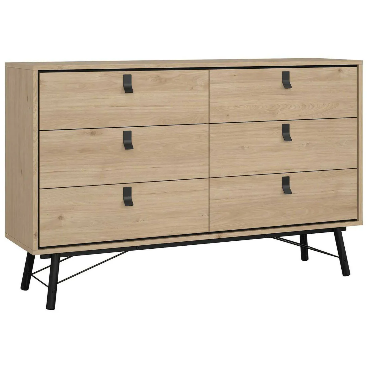 Madie|Credenze > Dmora Credenza rovere 150x40x94h cm 6 cassetti - Anturio Marrone Rovere