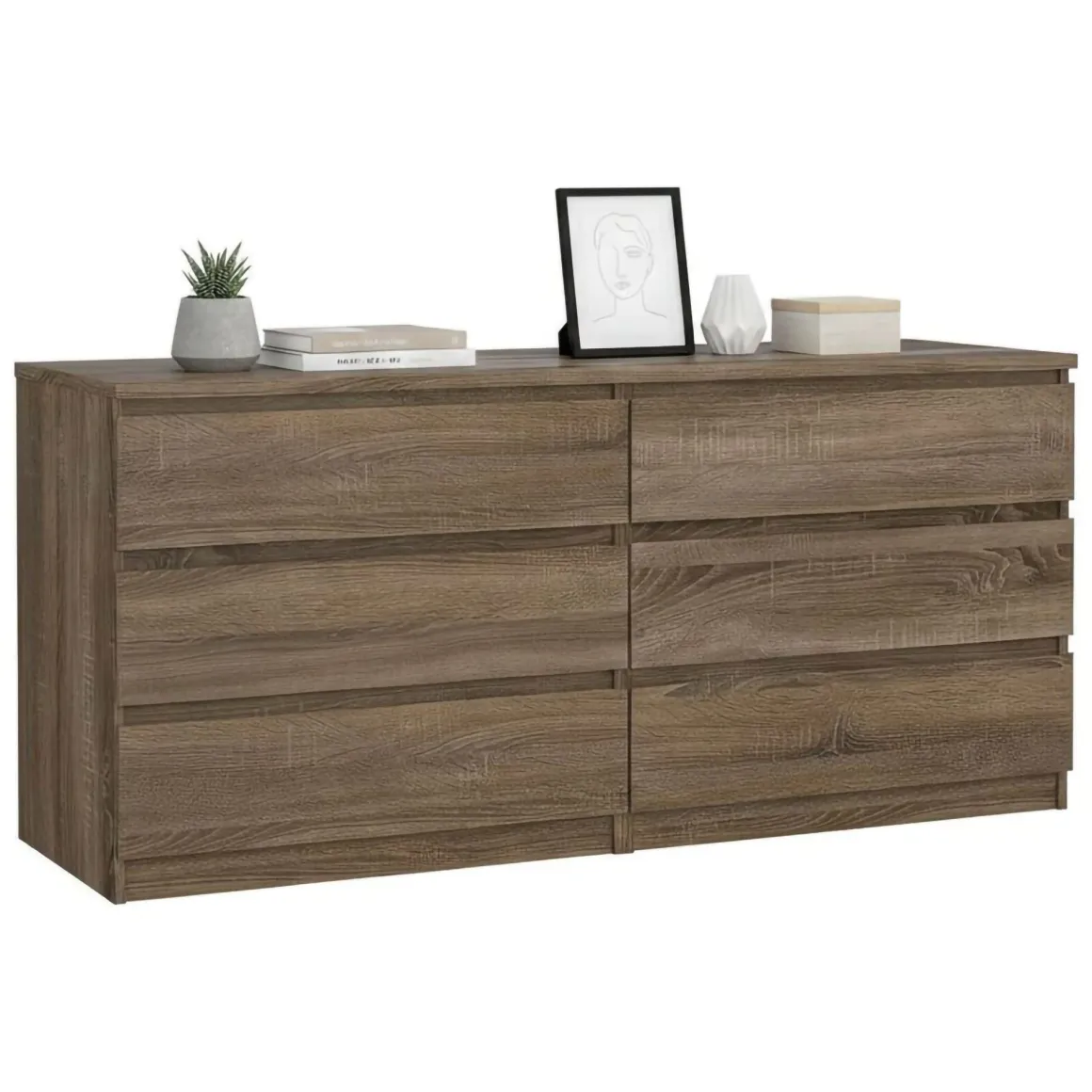 Madie|Credenze > Dmora Credenza rovere 153x50x70h cm 6 cassetti - Abacadabra Marrone Rovere