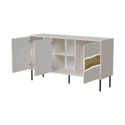 Madie|Credenze > Dmora Credenza Saliceto, 144x40 h80 cm, Beige e Rovere Nodi Beige Cashmere