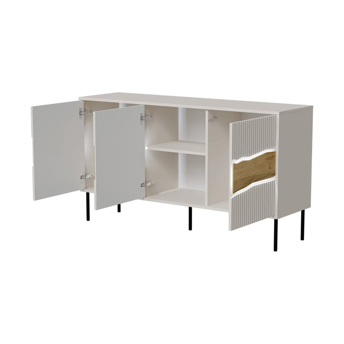 Madie|Credenze > Dmora Credenza Saliceto, 144x40 h80 cm, Beige e Rovere Nodi Beige Cashmere