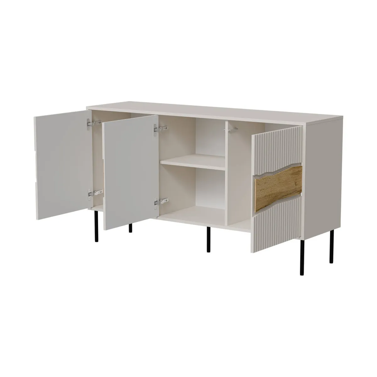 Madie|Credenze > Dmora Credenza Saliceto, 144x40 h80 cm, Beige e Rovere Nodi Beige Cashmere