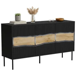 Credenza Saliceto, 144x40 h80 cm, Nero e Rovere Nodi