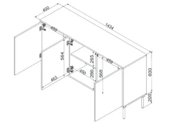 Credenza Saliceto, 144x40 h80 cm, Nero e Rovere Nodi