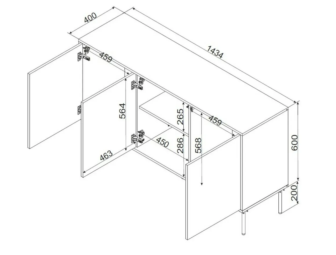 Credenza Saliceto, 144x40 h80 cm, Nero e Rovere Nodi