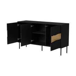 Credenza Saliceto, 144x40 h80 cm, Nero e Rovere Nodi