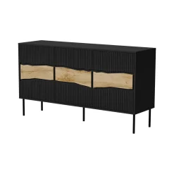 Credenza Saliceto, 144x40 h80 cm, Nero e Rovere Nodi