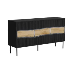 Credenza Saliceto, 144x40 h80 cm, Nero e Rovere Nodi