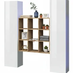 Cucina|Madie > Dmora Credenza slim bianco lucida e acero 40x30x180h cm 2 ante - Acerenza Marrone Acero, Bianco Lucido