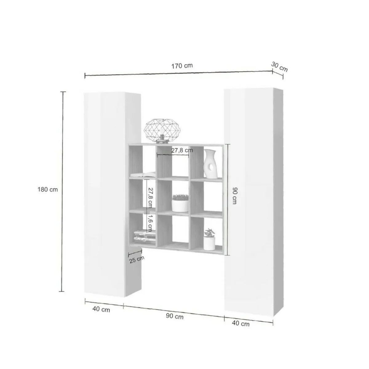 Cucina|Madie > Dmora Credenza slim bianco lucida e acero 40x30x180h cm 2 ante - Acerenza Marrone Acero, Bianco Lucido