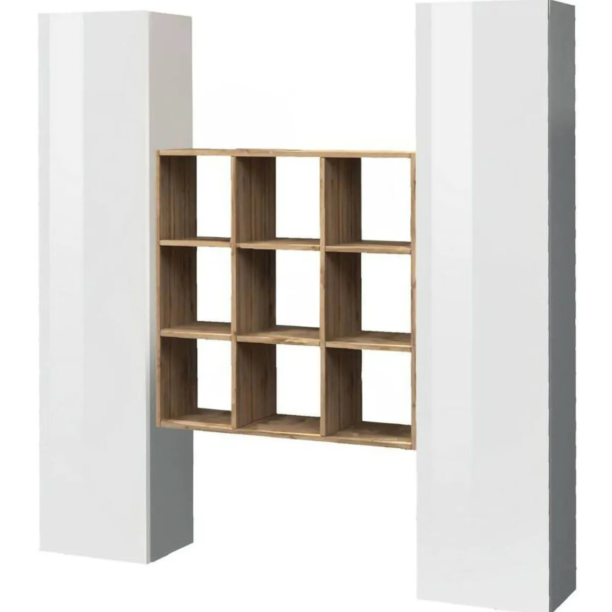 Cucina|Madie > Dmora Credenza slim bianco lucida e acero 40x30x180h cm 2 ante - Acerenza Marrone Acero, Bianco Lucido