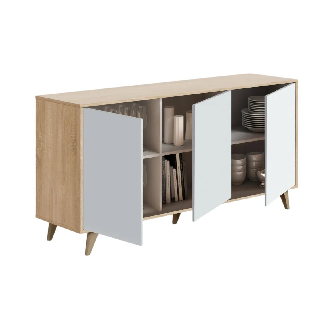 Credenza soggiorno rovere e bianca 154x41x75h cm 3 ante - Acrolorum