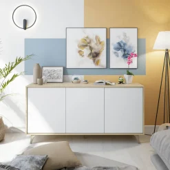 Credenza soggiorno rovere e bianca 154x41x75h cm 3 ante - Acrolorum