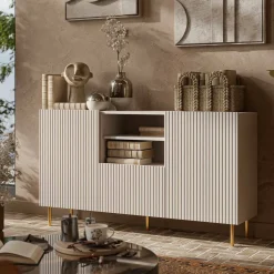 Madie|Credenze > Dmora Credenza Stornara, 150x42 h82 cm, Beige Beige Cashmere