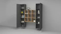 Cucina|Madie > Dmora Credenza stretta antracite e acero 40x30x180h cm 2 ante - Acerenza Marrone Acero, Nero Antracite