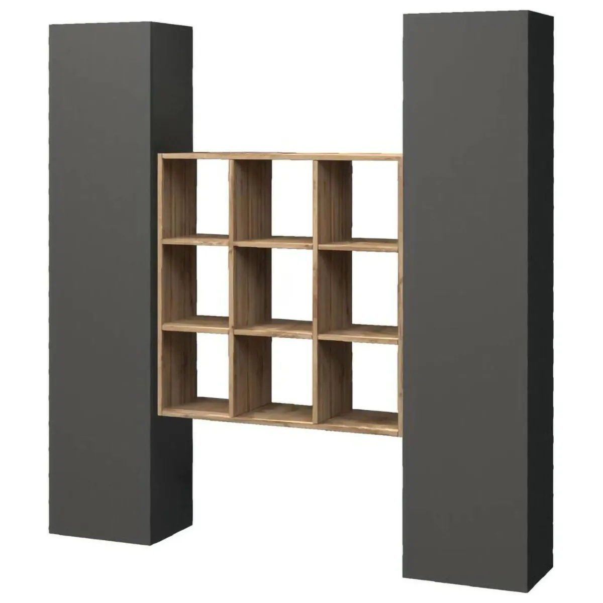Cucina|Madie > Dmora Credenza stretta antracite e acero 40x30x180h cm 2 ante - Acerenza Marrone Acero, Nero Antracite