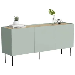 Madie|Credenze > Dmora Credenza verde e rovere 150x40x70h cm 3 ante - Verrone Marrone, Verde Rovere