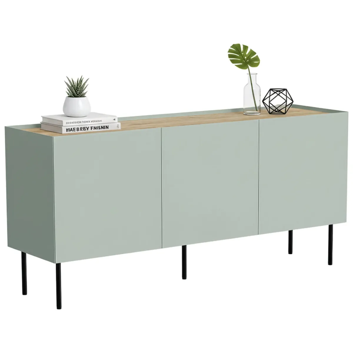 Madie|Credenze > Dmora Credenza verde e rovere 150x40x70h cm 3 ante - Verrone Marrone, Verde Rovere