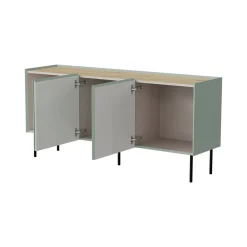 Madie|Credenze > Dmora Credenza verde e rovere 150x40x70h cm 3 ante - Verrone Marrone, Verde Rovere