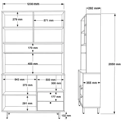 Madie|Credenze > Dmora Credenza Verde Marrone Rovere 2 Cassetti 4 Ripiani 120x36x205h cm, Apertura Battente, Scorrevole - Pianella Marrone, Verde Rovere