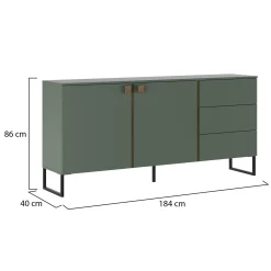 Madie|Credenze > Dmora Credenza Verde Marrone Rovere 3 Ripiani 6 Vani 184x40x86h cm, 3 Ante - Carvico Marrone, Verde Rovere