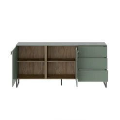 Madie|Credenze > Dmora Credenza Verde Marrone Rovere 3 Ripiani 6 Vani 184x40x86h cm, 3 Ante - Carvico Marrone, Verde Rovere