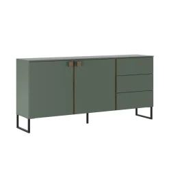 Credenza Verde Marrone Rovere 3 Cassetti 2 Ripiani 184x40x86h cm, Apertura Battente - Camere