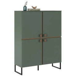 Credenza Verde Marrone Rovere 4 Ripiani 8 Vani 108x40x144h cm, 4 Ante - Guerina
