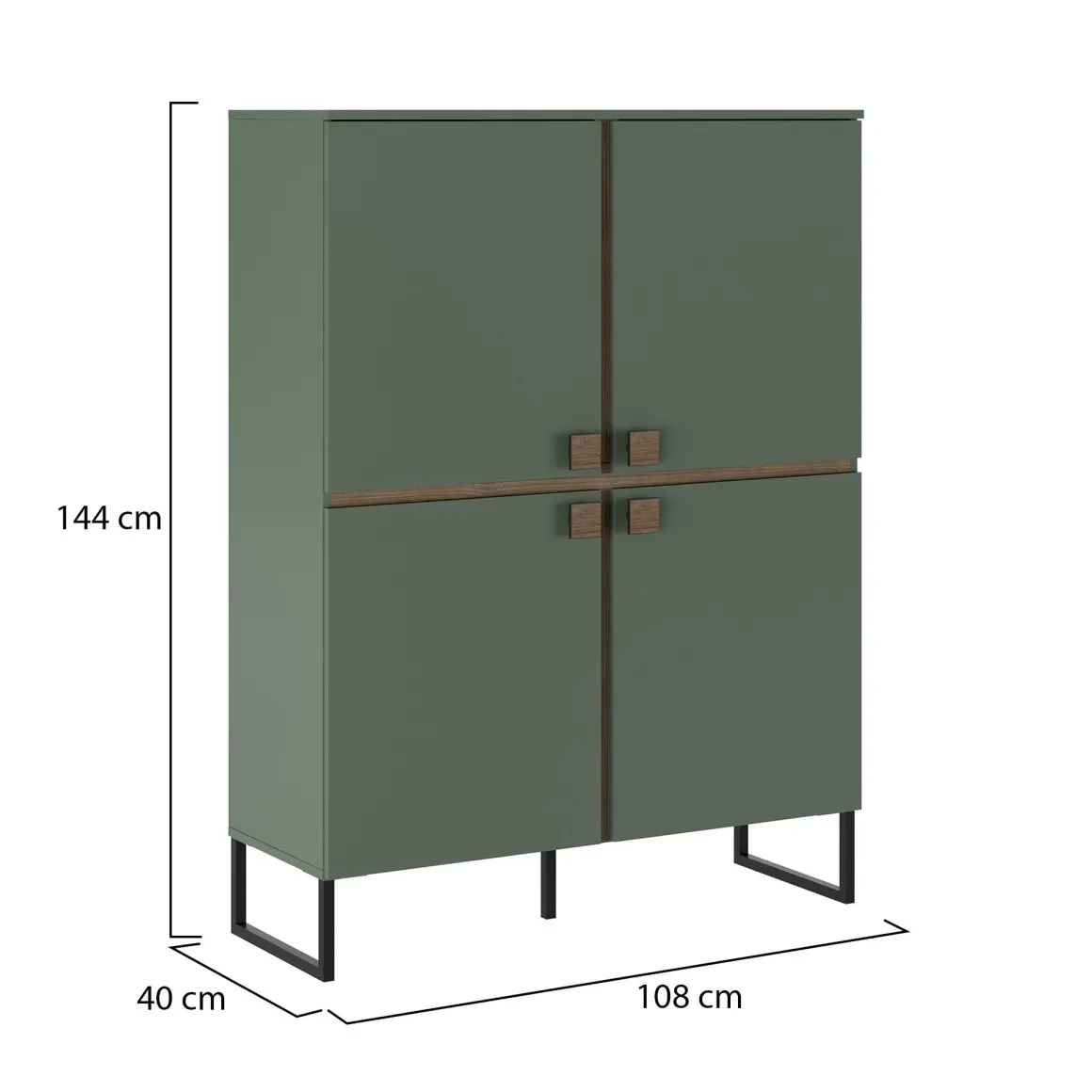 Credenza Verde Marrone Rovere 4 Ripiani 8 Vani 108x40x144h cm, 4 Ante - Guerina