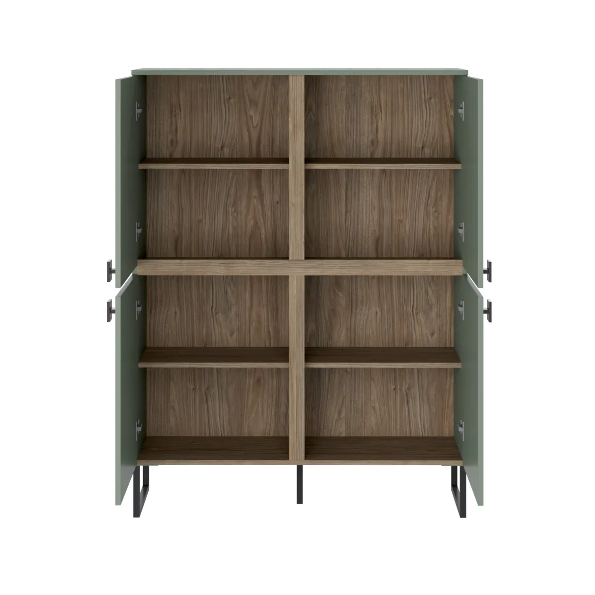 Credenza Verde Marrone Rovere 4 Ripiani 8 Vani 108x40x144h cm, 4 Ante - Guerina
