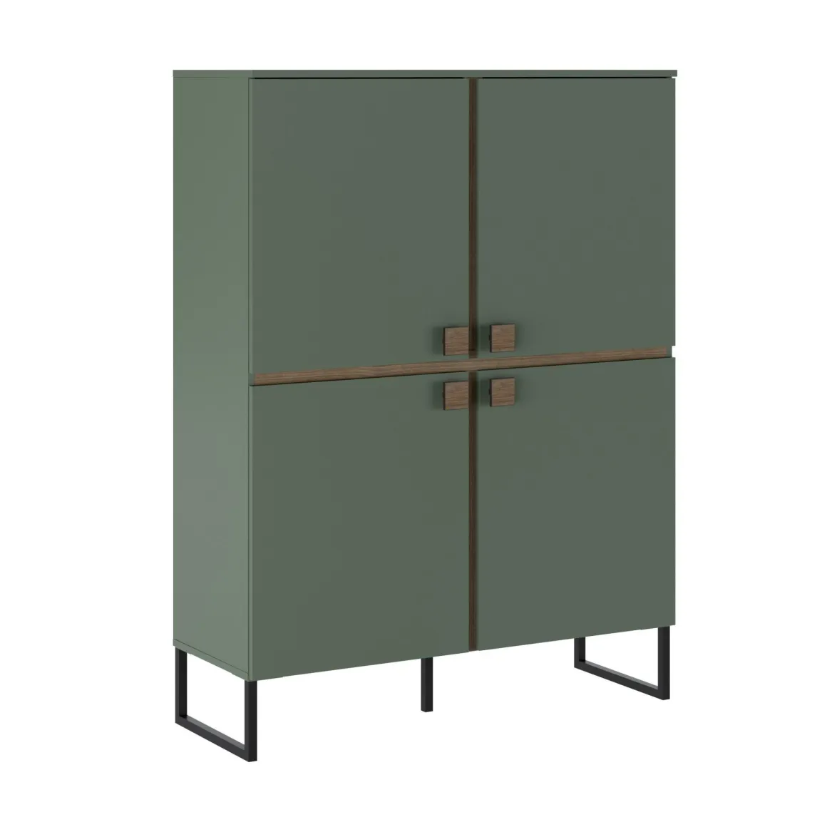 Credenza Verde Marrone Rovere 4 Ripiani 8 Vani 108x40x144h cm, 4 Ante - Guerina