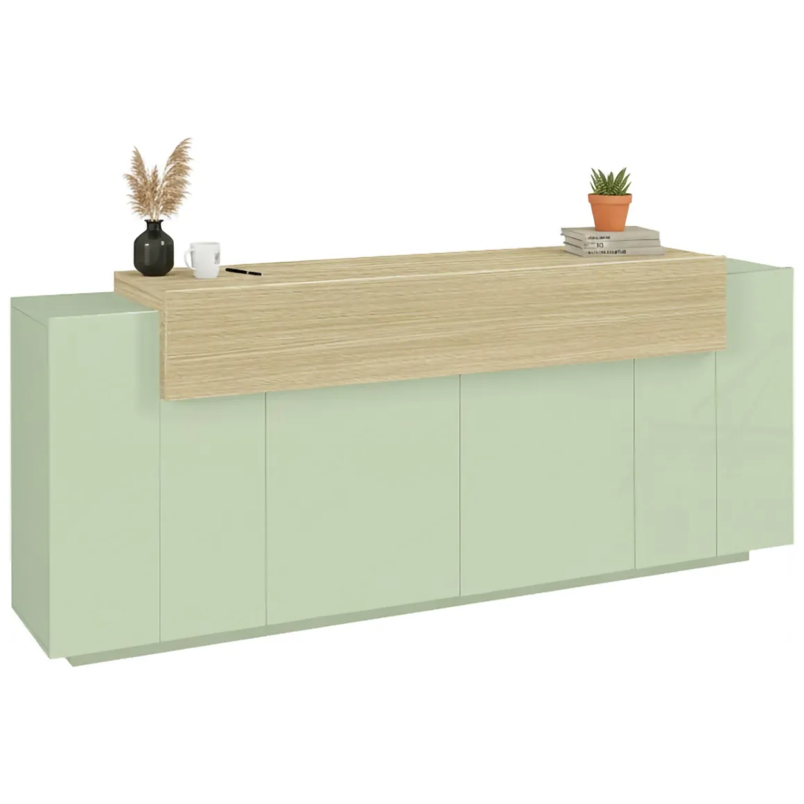 Credenza Verde 3 Ripiani Apertura Battente, a Ribalta 200x45x85.5h cm, 5 Ante - Pulfero