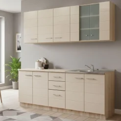 Cucina Beige Marrone Rovere 2 Cassetti 9 Ripiani, 10 Ante - Ieri