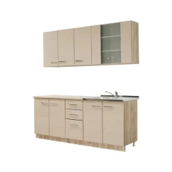 Cucina Beige Marrone Rovere 2 Cassetti 9 Ripiani, 10 Ante - Ieri