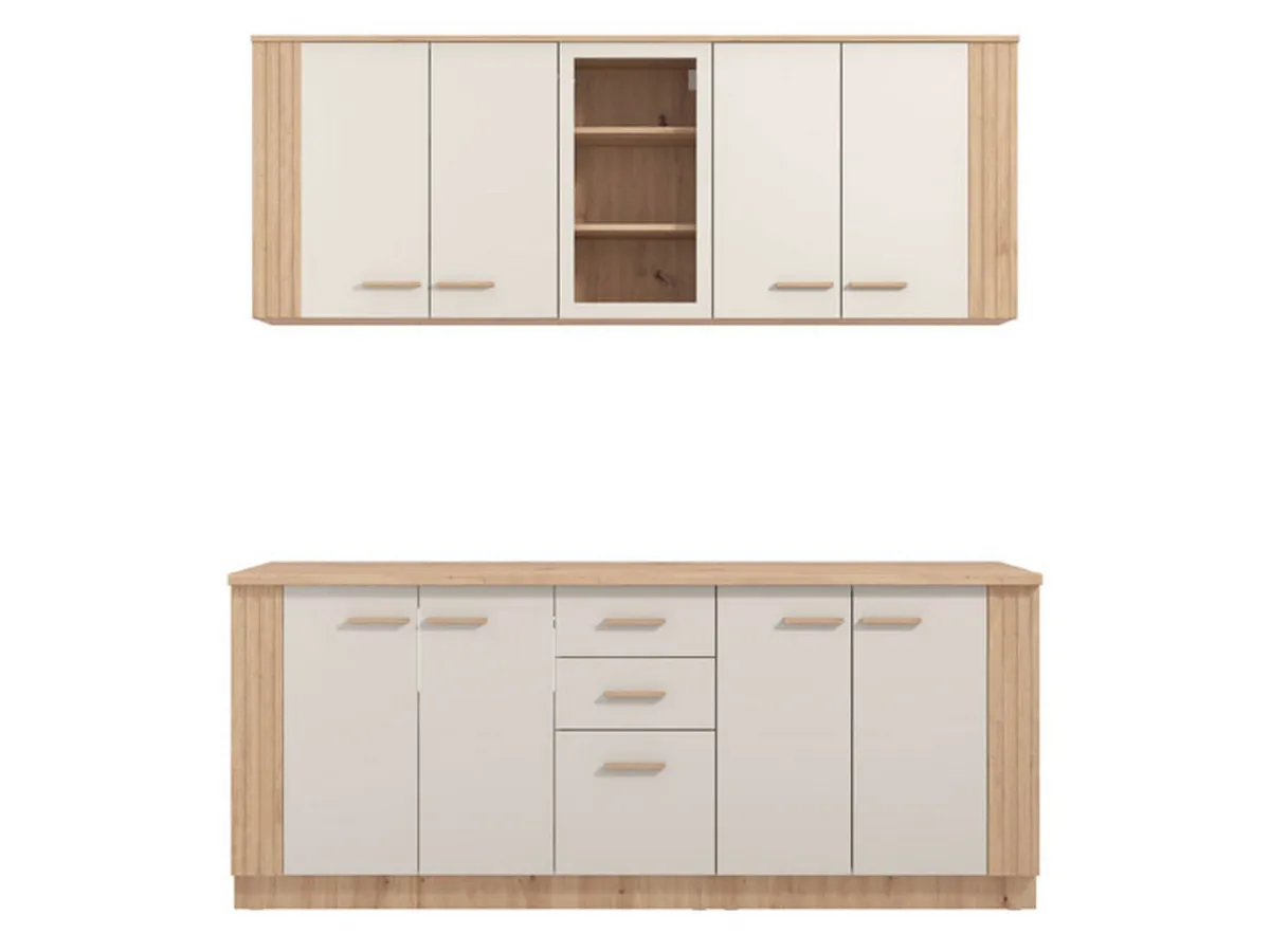 Cucine > Dmora Cucina Beige Marrone Rovere Nodi 2 Cassetti 8 Ripiani, 9 Ante - Ghemme Marrone, Beige Rovere Nodi