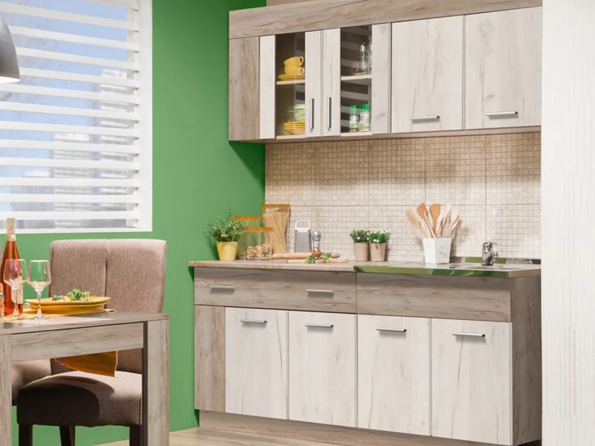 Cucina Beige Marrone Rovere un Cassetto 4 Ripiani, 8 Ante - Interamna