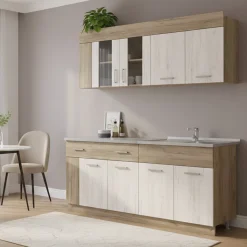 Cucina Beige Marrone Rovere un Cassetto 4 Ripiani, 8 Ante - Interamna