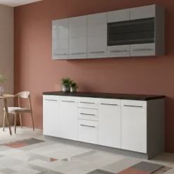 Cucine > Dmora Cucina Bianco Grigio 2 Cassetti 9 Ripiani, 10 Ante - Zambana Grigio, Bianco