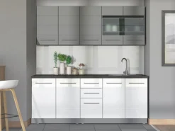 Cucine > Dmora Cucina Bianco Grigio 2 Cassetti 9 Ripiani, 10 Ante - Zambana Grigio, Bianco