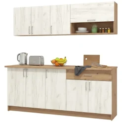 Cucina Bianco Larice Marrone Rovere un Cassetto 5 Ripiani, 9 Ante - Surano