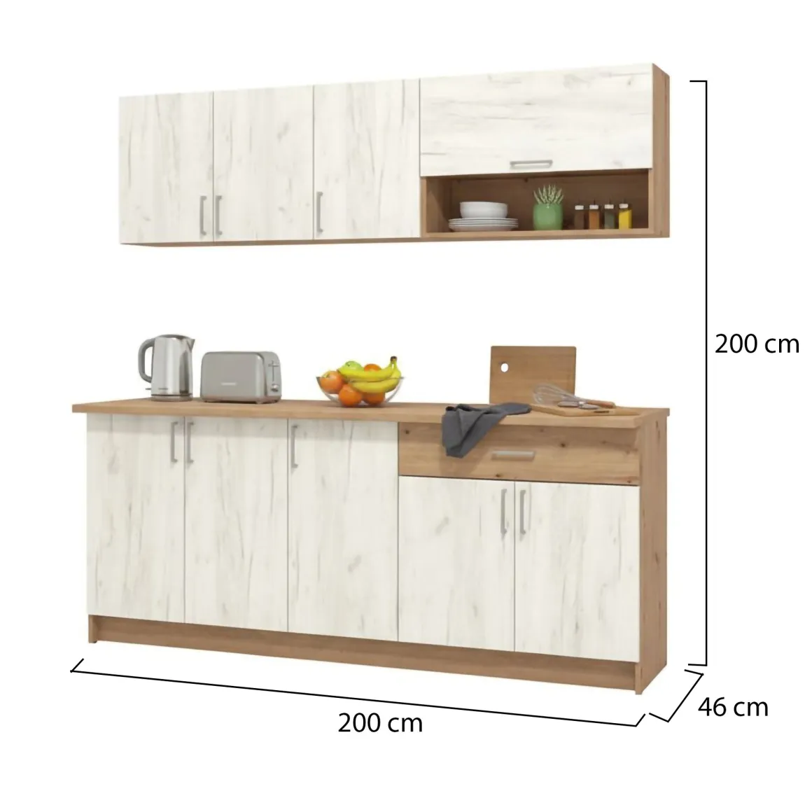 Cucina Bianco Larice Marrone Rovere un Cassetto 5 Ripiani, 9 Ante - Surano